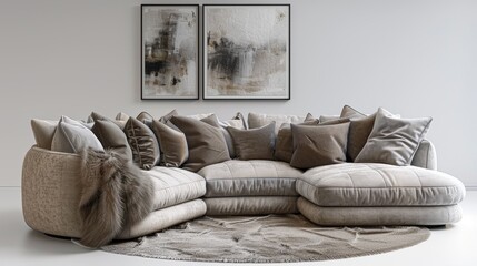 Corner Sofa Cozy Corner: A 3D illustration showcasing a corner sofa as the centerpiece of a cozy corner
