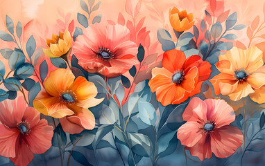 A vibrant watercolor illustration of flowers, perfect for botanical artwork or nature-themed designs.