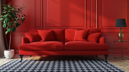 Fabric Sofa Interior Design: A 3D vector illustration highlighting a fabric sofa as an essential element of interior design