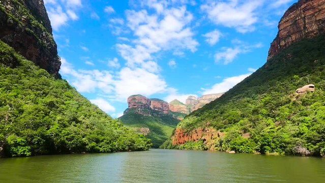 Scenic landscape of Blyde river canyon with green mountains, South Africa