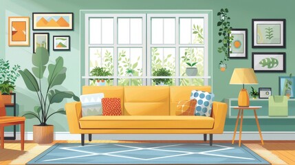 Living Room Sofa Functionality: A vector illustration showcasing multifunctional sofa designs in a living room