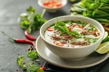 Vietnamese soup with beef a popular dish in Asian cuisine