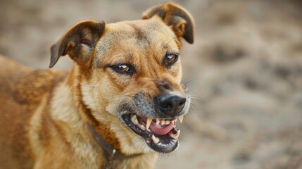 Aggressive dog showing teeth. generative ai
