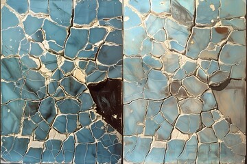 Textured Blue Paint with Cracks Overlapping on Glass Surface - obrazy, fototapety, plakaty