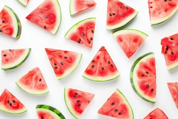 Watermelon slices on white background Top view