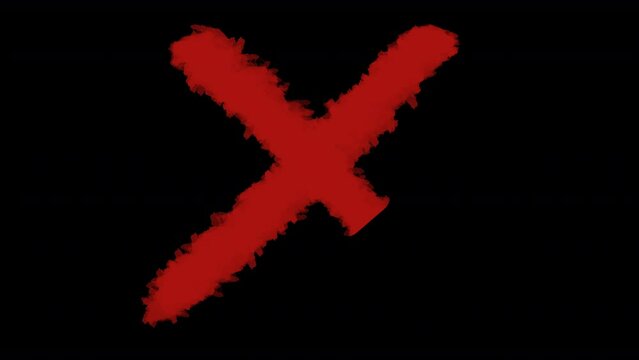 A grunge red X mark appearing on screen with three speeds and over varying backgrounds (black, white, green).