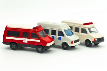White background with toy ambulances