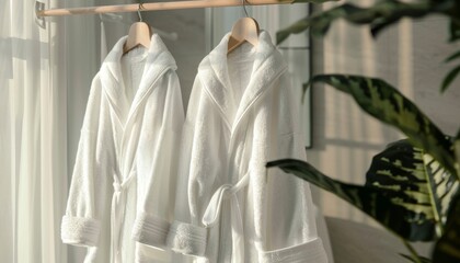 White bathrobes hung inside