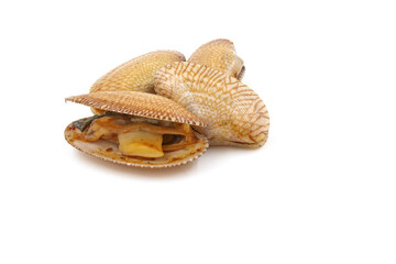 Fried clams with chilli paste on a white background