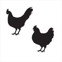 hen chicken silhouette set,hen silhouettes,silhouettes of hen chicken. vector Illustration