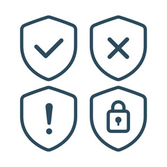 Shields Set Check Cross Exclamation And Padlock