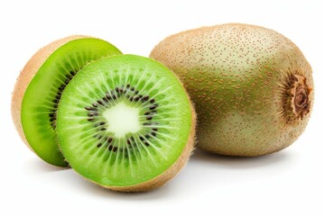 Whole and half of kiwi isolated on white background