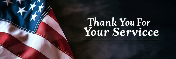 A close-up image of the American flag with Thank You For Your Service overlay, expressing respect for military service members