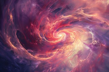 A cosmic vortex unfolds on an abstract plane, swirling with vibrant energy and radiating an ethereal glow.