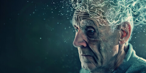 Alzheimer's Disease: The Memory Loss and Brain Shrinkage - Imagine a person looking confused, with a shrinking brain symbol, illustrating the memory loss and brain shrinkage