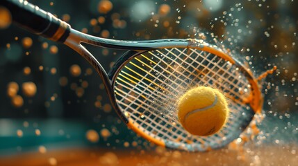 Tennis racket hitting the ball