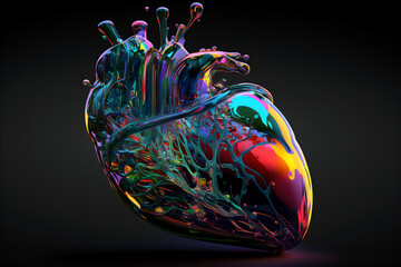 The picture with an anatomical heart with a splash, color art