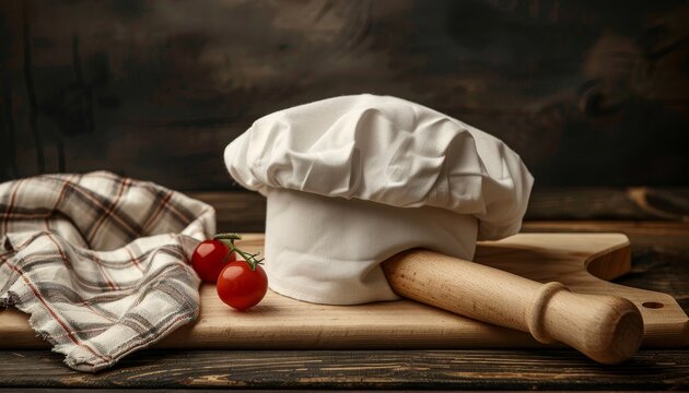 Wooden rolling pin on wooden cutting board - Powered by Adobe