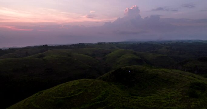 Sunset Scenery At Teletubbies Hill In Nusa Penida, Bali, Indonesia - Aerial Drone Shot