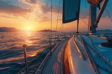 Yacht sailing at sunset travel concept and vacation
