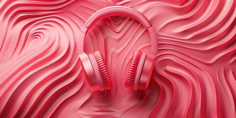 Modern stylish headphones with black ear cups and silver accents on a pink background