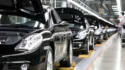 Obraz premium Worker Operating Machinery in a Car Manufacturing Plant. Concept Car Manufacturing, Worker Safety, Industrial Machinery, Automotive Technology, Manufacturing Process