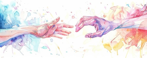 Naklejka premium Hands flutter in conversation, the beauty of sign language expressing thoughts as vividly as any spoken word, kawaii water color