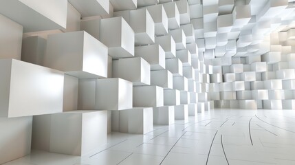 White geometric cubes protruding from a white background