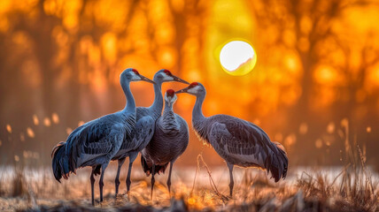 Obraz premium Famioly of sandhill cranes