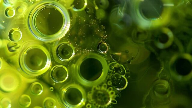 A closeup of an algae culture inside a bioreactor reveals the intricate network of tubes and pumps that circulate the necessary nutrients and ensure optimal growth conditions. The .