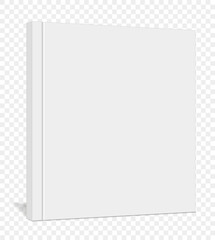 Mockup of a closed, vertically standing thin paperback book, notepad, organizer, made in perspective on a transparent background. 3d Vector illustration. The width of the book can be easily changed.