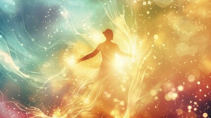 Naklejka premium Serene Figure Embracing Light Energy of Healing and Balance