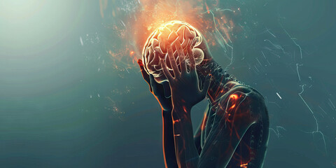 Meningitis: The Severe Headache and Neck Stiffness - Imagine a person holding their head and neck in pain, with a highlighted brain and spinal cord