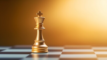 Golden chess king standing on chess board isolated on golden background