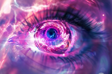 Cosmic Vision: Close-Up of a Human Eye with Universe Reflection