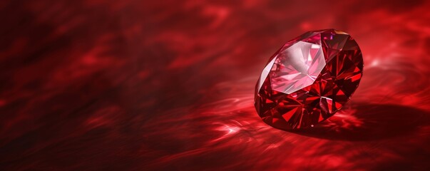 Shimmering red diamond on a textured surface
