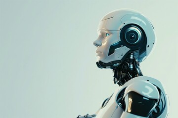 futuristic ai humanoid robotic head with advance technology concept background with copy space