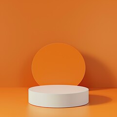 Orange background with a white podium.