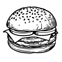 Fototapeta premium big burger, hamburger hand drawn vector illustration