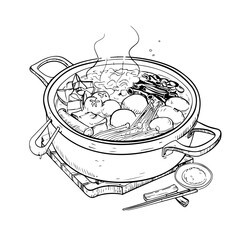 Asian hotpot / hot pot or steamboat line art icon