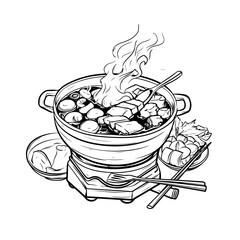 Asian hotpot / hot pot or steamboat line art icon