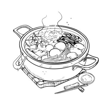 recommend clip art: Asian hotpot / hot pot or steamboat line art icon