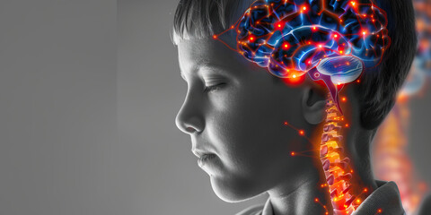 Cerebral Palsy: The Muscle Spasms and Motor Impairment - Visualize a child with stiff, uncontrollable movements, with highlighted brain areas affecting motor control