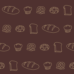 Outline Collection Bakery Bread baked Seamless Pattern Vector illustration Design