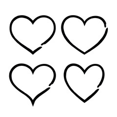 Hearts Set Brush Stroke Black Colour