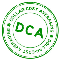 Grunge green DCA Dollar-cost averaging word round rubber seal stamp on white background