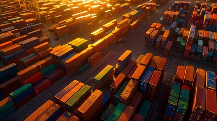 Expansive Container Yard at Sunset Showcases Efficient Global Logistics