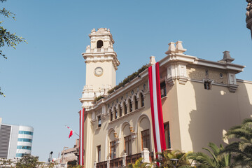 city square with peruvian flag