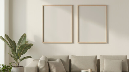 Fototapeta na wymiar Sala moderna branca com um quadro em branco na parede