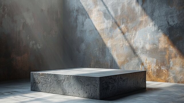 A black marble podium stage, a stand for displaying a showcase of products on a pedestal.